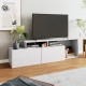 Meuble TV 50 Pouces 2 Abattants Blanc 6 Niches L 164 H 46.5 P 37.5 cm