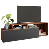 Meuble TV 50 Pouces 2 Abattants Noir et Châtaignier L 164 H 46.5 P 37.5 cm