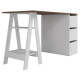 Bureau Tréteau et Caisson 3 Tiroirs Blanc et Châtaignier L 135 H 75 P 60 cm