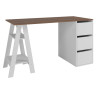 Bureau Tréteau et Caisson 3 Tiroirs Blanc et Châtaignier L 135 H 75 P 60 cm