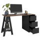 Bureau Tréteau et Caisson 3 Tiroirs Noir et Châtaignier L 135 H 75 P 60 cm