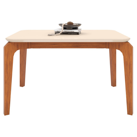 Table à Manger 4-6 Personnes Chêne et Blanc Dessus Verre L 136 H 80 P 90 cm