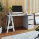 Bureau Tréteau et Caisson 3 Tiroirs Blanc 2 Niches L 135 H 75 P 60 cm
