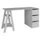 Bureau Tréteau et Caisson 3 Tiroirs Blanc 2 Niches L 135 H 75 P 60 cm