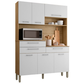 Buffet de Cuisine 6 Portes 3 Tiroirs 9 Niches Chêne Blanc L 138.5 H 195 P 38.8 cm