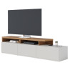 Meuble TV Bar 70 Pouces Chêne et Blanc 3 Portes 6 Niches L 210 H 50.6 P 45.3 cm