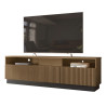 Meuble TV Bar 75 Pouces 4 Portes 5 Niches Noyer et Noir L 200 H 60.4 P 42 cm