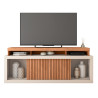 Meuble TV 70 Pouces Chêne et Blanc 2 Portes Coulis. L. 180 H 74 P 39.5 cm