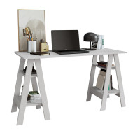 Bureau 2 Tréteaux 4 Niches 4 Etagères Blanc L 135 H 75 P 60 cm