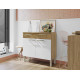 Buffet Bas Meuble Cuisine 2 Portes 2 Tiroirs Chêne et Blanc