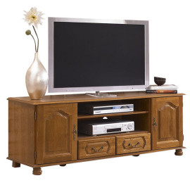 Meuble TV 70 Pouces Chêne 2 Portes 2 Tiroirs 6 Niches L 158.8 H 60.3 P 46 cm