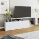 Meuble TV 50 Pouces 2 Abattants Blanc 6 Niches L 164 H 46.5 P 37.5 cm