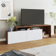 Meuble TV 50 Pouces 2 Abattants Blanc et Châtaignier L 164 H 46.5 P 37.5 cm