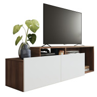 Meuble TV 50 Pouces 2 Abattants Blanc et Châtaignier L 164 H 46.5 P 37.5 cm