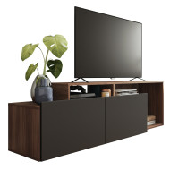 Meuble TV 50 Pouces 2 Abattants Noir et Châtaignier L 164 H 46.5 P 37.5 cm