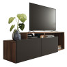 Meuble TV 50 Pouces 2 Abattants Noir et Châtaignier L 164 H 46.5 P 37.5 cm