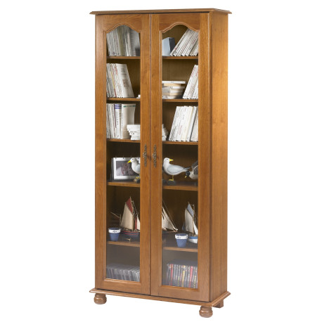 Vitrine Bibliothèque 2 Portes Vitrées Chêne 6 Niche L 82.4 H 182.2 P 33 cm