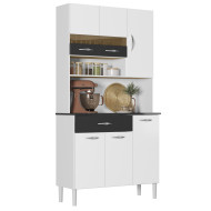 Buffet 6 Portes 1 Tiroir 7 Niches Blanc et Noir Vogue L 90.9 H 176 P 36.3 cm