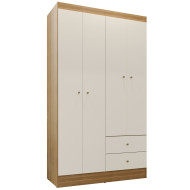 Armoire Penderie 4 Portes 2 Tiroirs 5 Niches Chêne Blanc Ecru L 102.4 H 182.4 P 46.3 cm