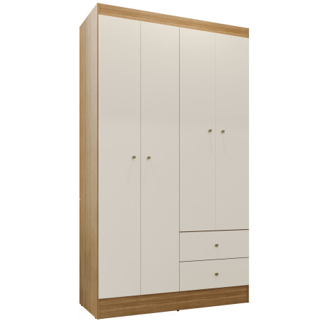 Armoire Penderie 4 Portes 2 Tiroirs 5 Niches Chêne Blanc Ecru L 102.4 H 182.4 P 46.3 cm