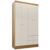 Armoire Penderie 4 Portes 2 Tiroirs 5 Niches Chêne Blanc Ecru L 102.4 H 182.4 P 46.3 cm