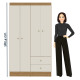Armoire Penderie 4 Portes 2 Tiroirs 5 Niches Chêne Blanc Ecru L 102.4 H 182.4 P 46.3 cm