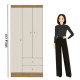 Armoire Penderie 3 Portes 2 Tiroirs 5 Niches Chêne Blanc Ecru L 81.2 H 182.4 P 46.3 cm