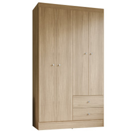 Armoire Penderie 4 Portes 2 Tiroirs 5 Niches Chêne L 102.4 H 182.4 P 46.3 cm