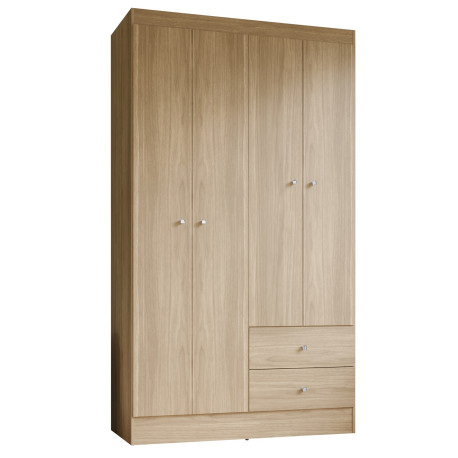 Armoire Penderie 4 Portes 2 Tiroirs 5 Niches Chêne Blanc Ecru L 102.4 H 182.4 P 46.3 cm