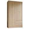 Armoire Penderie 4 Portes 2 Tiroirs 5 Niches Chêne Blanc Ecru L 102.4 H 182.4 P 46.3 cm