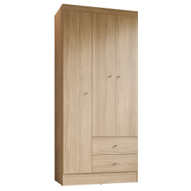 Armoire Penderie 3 Portes 2 Tiroirs 5 Niches Chêne L 81.2 H 182.4 P 46.3 cm