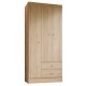 Armoire Penderie 3 Portes 2 Tiroirs 5 Niches Chêne Blanc Ecru L 81.2 H 182.4 P 46.3 cm