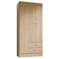 Armoire Penderie 3 Portes 2 Tiroirs 5 Niches Chêne Blanc Ecru L 81.2 H 182.4 P 46.3 cm