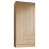 Armoire Penderie 3 Portes 2 Tiroirs 5 Niches Chêne Blanc Ecru L 81.2 H 182.4 P 46.3 cm