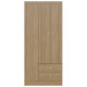 Armoire Penderie 3 Portes 2 Tiroirs 5 Niches Chêne Blanc Ecru L 81.2 H 182.4 P 46.3 cm