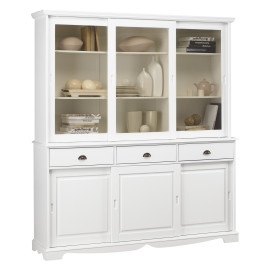 Vaisselier Blanc 6 Portes Coulissantes 3 Tiroirs 10 Niches L 178.6 H 199 P 42.3 cm