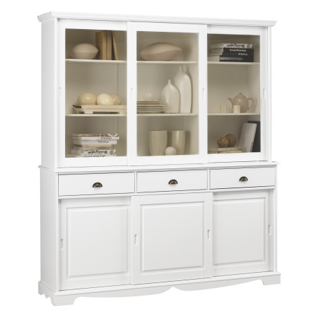 Vaisselier Blanc 6 Portes Coulissantes 3 Tiroirs 10 Niches L 178.6 H 199 P 42.3 cm