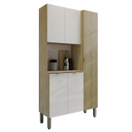 Buffet 5 Portes 9 Niches Chêne et Blanc Ecru MELISSA L 91.5 H 176 P 36.3 cm