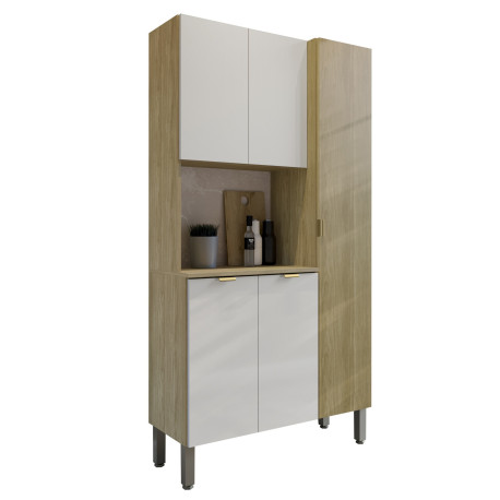Buffet 5 Portes 9 Niches Chêne et Blanc Ecru MELISSA L 91.5 H 176 P 36.3 cm