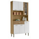 Buffet 6 Portes 1 Tiroir 7 Niches Chêne et Blanc Ecru L 90 H 173.5 P 36.3 cm