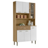 Buffet 6 Portes 1 Tiroir 7 Niches Chêne et Blanc Ecru L 90 H 173.5 P 36.3 cm