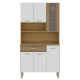 Buffet 6 Portes 1 Tiroir 7 Niches Chêne et Blanc Ecru L 90 H 173.5 P 36.3 cm