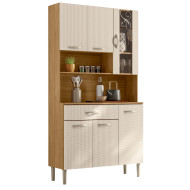 Buffet 6 Portes 1 Tiroir 7 Niches Chêne et Blanc Ecru L 90 H 173.5 P 36.3 cm