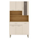 Buffet 6 Portes 1 Tiroir 7 Niches Chêne et Blanc Ecru L 90 H 173.5 P 36.3 cm