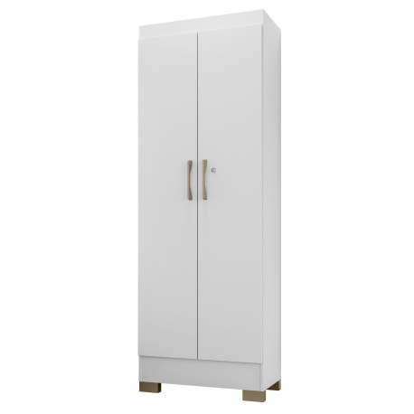 Armoire Multifonctions Chêne et Blanc Ecru 2 portes 5 Niches L 63 H 180 P 35 cm