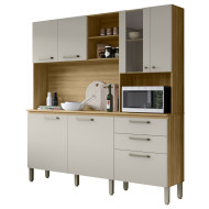 Buffet 7 Portes 2 Tiroirs 12 Niches Chêne et Blanc Ecru Gaufré L 182 H 191 P 53.3 cm