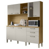 Buffet 7 Portes 2 Tiroirs 12 Niches Chêne et Blanc Ecru Gaufré L 182 H 191 P 53.3 cm