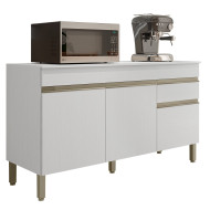 Buffet Bas 3 Portes 1 Tiroir Blanc 5 Niches L 150 H 86 P 53.3 cm