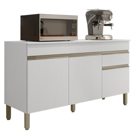 Buffet Bas 3 Portes 1 Tiroir Blanc 5 Niches L 150 H 86 P 53.3 cm