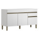 Buffet Bas 3 Portes 1 Tiroir Blanc 5 Niches L 150 H 86 P 53.3 cm